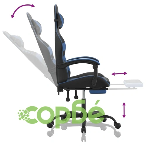 Гейминг стол с опора, черно и синьо, изкуствена кожа ➤ топ цена ➤ sorbe.bg