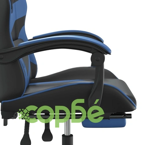 Гейминг стол с опора, черно и синьо, изкуствена кожа ➤ топ цена ➤ sorbe.bg