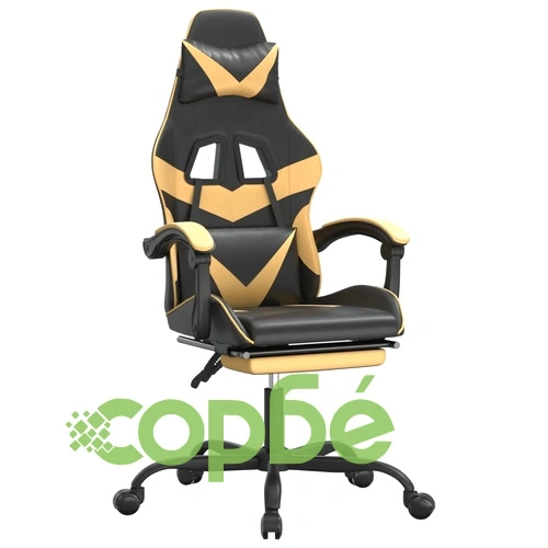 Гейминг стол с опора за крака черно и златисто изкуствена кожа ➤ топ цена ➤ sorbe.bg