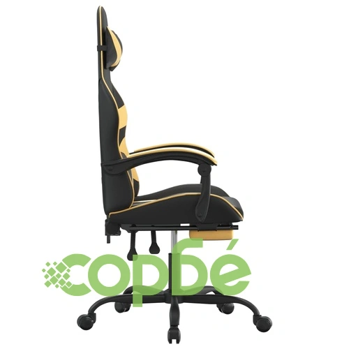 Гейминг стол с опора за крака черно и златисто изкуствена кожа ➤ топ цена ➤ sorbe.bg