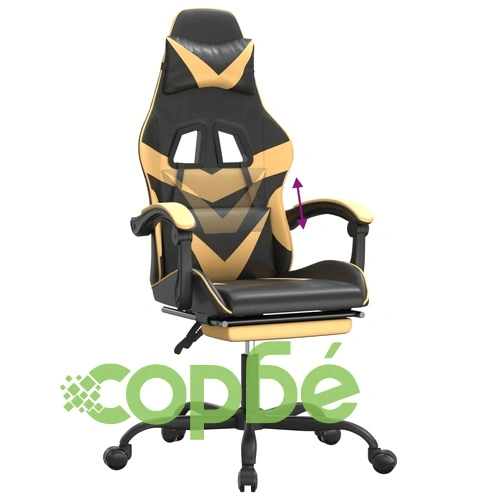 Гейминг стол с опора за крака черно и златисто изкуствена кожа ➤ топ цена ➤ sorbe.bg