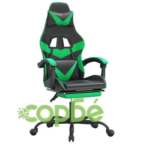 Гейминг стол с опора за крака, черно и зелено, изкуствена кожа ➤ топ цена ➤ sorbe.bg