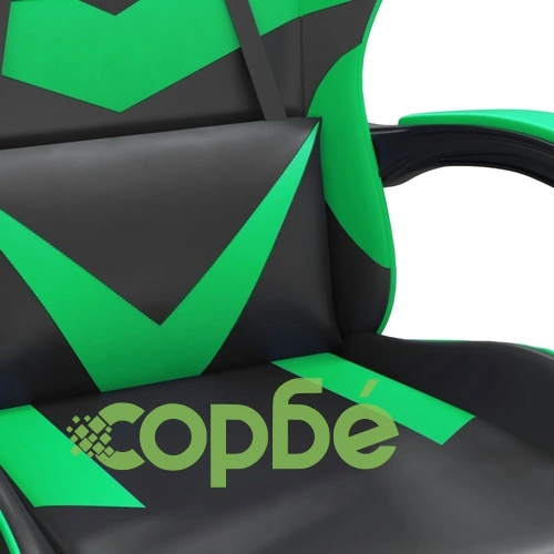 Гейминг стол с опора за крака, черно и зелено, изкуствена кожа ➤ топ цена ➤ sorbe.bg