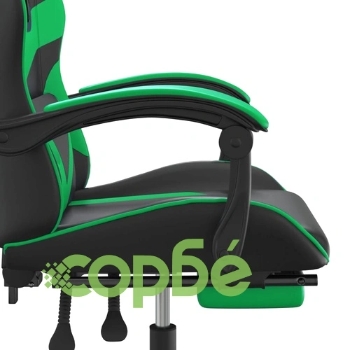 Гейминг стол с опора за крака, черно и зелено, изкуствена кожа ➤ топ цена ➤ sorbe.bg