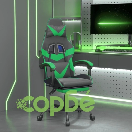 Гейминг стол с опора за крака, черно и зелено, изкуствена кожа ➤ топ цена ➤ sorbe.bg