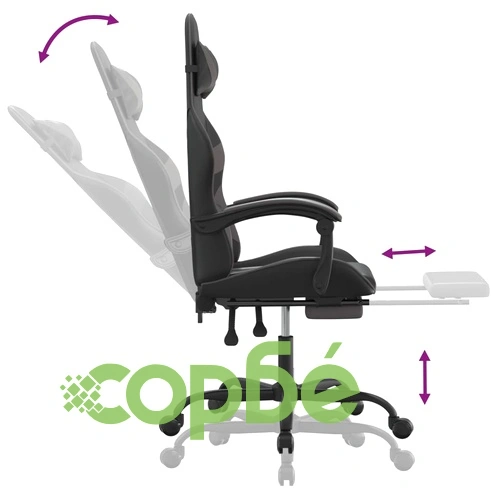 Гейминг стол с опора за крака, черно и cиво, изкуствена кожа ➤ топ цена ➤ sorbe.bg