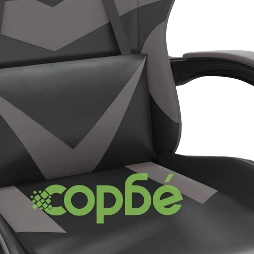 Гейминг стол с опора за крака, черно и cиво, изкуствена кожа ➤ топ цена ➤ sorbe.bg