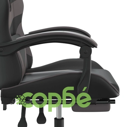 Гейминг стол с опора за крака, черно и cиво, изкуствена кожа ➤ топ цена ➤ sorbe.bg