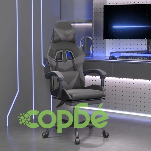 Гейминг стол с опора за крака, черно и cиво, изкуствена кожа ➤ топ цена ➤ sorbe.bg