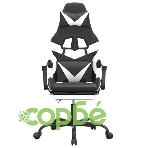 Гейминг стол с опора за крака, черно и бяло, изкуствена кожа ➤ топ цена ➤ sorbe.bg