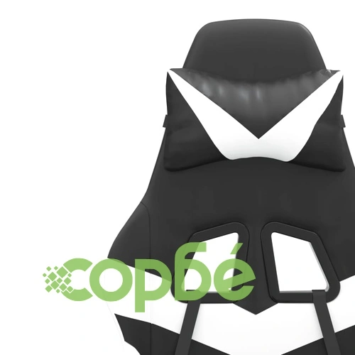 Гейминг стол с опора за крака, черно и бяло, изкуствена кожа ➤ топ цена ➤ sorbe.bg