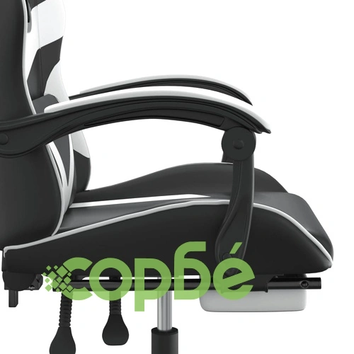 Гейминг стол с опора за крака, черно и бяло, изкуствена кожа ➤ топ цена ➤ sorbe.bg