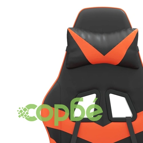 Гейминг стол с опора за крака, черно и оранжев, изкуствена кожа ➤ топ цена ➤ sorbe.bg