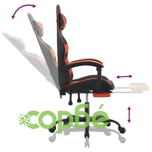 Гейминг стол с опора за крака, черно и оранжев, изкуствена кожа ➤ топ цена ➤ sorbe.bg