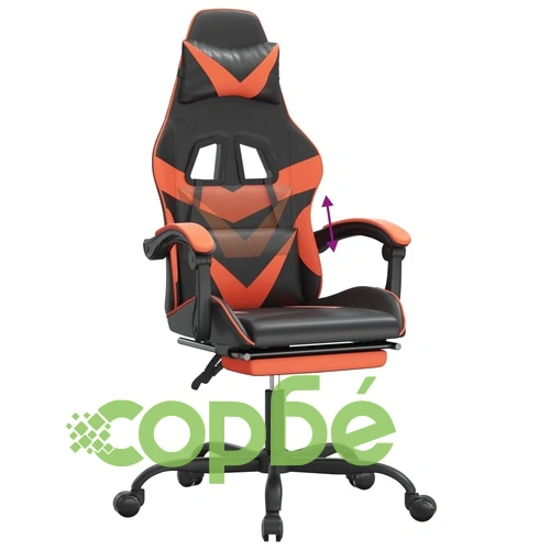 Гейминг стол с опора за крака, черно и оранжев, изкуствена кожа ➤ топ цена ➤ sorbe.bg