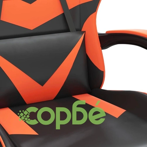 Гейминг стол с опора за крака, черно и оранжев, изкуствена кожа ➤ топ цена ➤ sorbe.bg