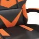 Гейминг стол с опора за крака, черно и оранжев, изкуствена кожа