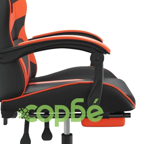 Гейминг стол с опора за крака, черно и оранжев, изкуствена кожа ➤ топ цена ➤ sorbe.bg