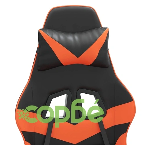 Гейминг стол с опора за крака, черно и оранжев, изкуствена кожа ➤ топ цена ➤ sorbe.bg