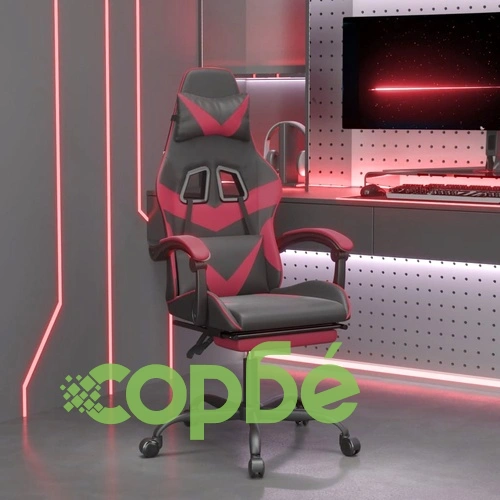 Гейминг стол с опора, черно и виненочервено, изкуствена кожа ➤ топ цена ➤ sorbe.bg