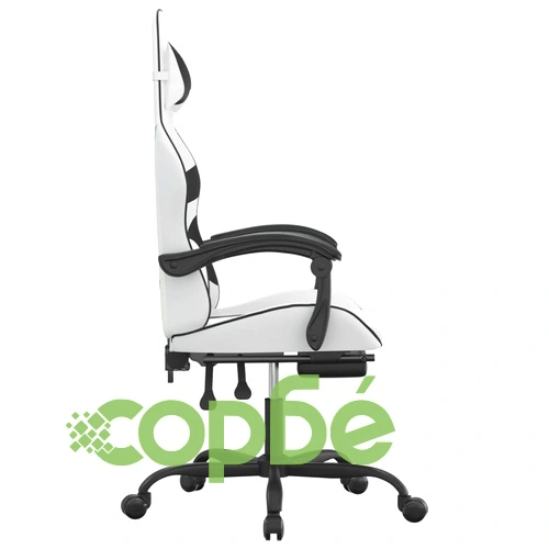 Гейминг стол с опора за крака, бяло и черно, изкуствена кожа ➤ топ цена ➤ sorbe.bg