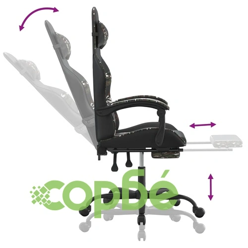 Гейминг стол с опора за крака черно и камуфлаж изкуствена кожа ➤ топ цена ➤ sorbe.bg