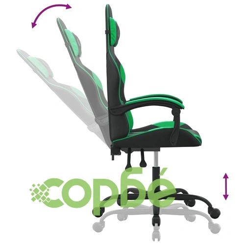 Гейминг стол, черно и зелено, изкуствена кожа ➤ топ цена ➤ sorbe.bg