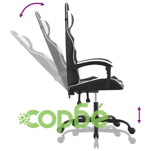 Гейминг стол, черно и бяло, изкуствена кожа ➤ топ цена ➤ sorbe.bg