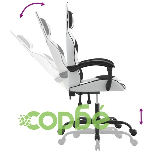 Гейминг стол, бяло и черно, изкуствена кожа ➤ топ цена ➤ sorbe.bg