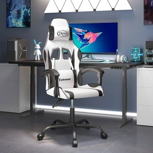 Гейминг стол, бяло и черно, изкуствена кожа