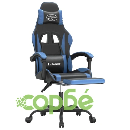 Гейминг стол с опора, черно и синьо, изкуствена кожа ➤ топ цена ➤ sorbe.bg