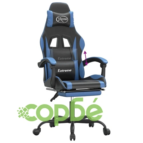 Гейминг стол с опора, черно и синьо, изкуствена кожа ➤ топ цена ➤ sorbe.bg