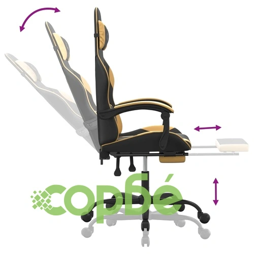 Гейминг стол с опора за крака черно и златисто изкуствена кожа ➤ топ цена ➤ sorbe.bg