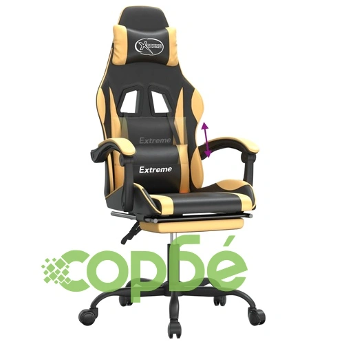 Гейминг стол с опора за крака черно и златисто изкуствена кожа ➤ топ цена ➤ sorbe.bg