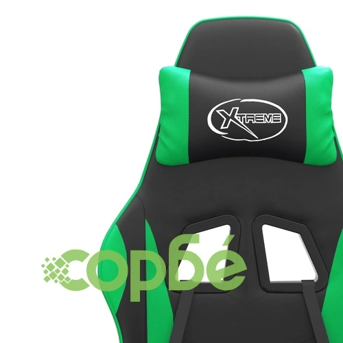 Гейминг стол с опора за крака, черно и зелено, изкуствена кожа ➤ топ цена ➤ sorbe.bg