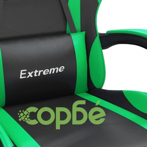 Гейминг стол с опора за крака, черно и зелено, изкуствена кожа ➤ топ цена ➤ sorbe.bg