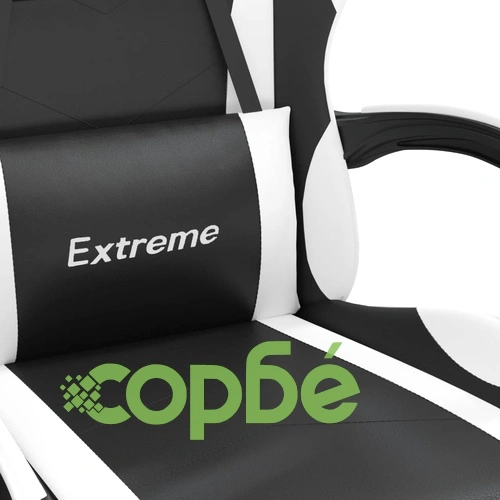 Гейминг стол с опора за крака, черно и бяло, изкуствена кожа ➤ топ цена ➤ sorbe.bg