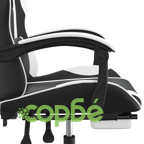 Гейминг стол с опора за крака, черно и бяло, изкуствена кожа ➤ топ цена ➤ sorbe.bg