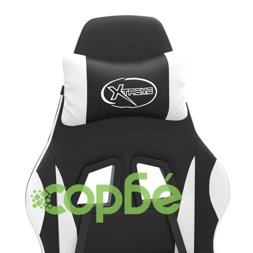 Гейминг стол с опора за крака, черно и бяло, изкуствена кожа ➤ топ цена ➤ sorbe.bg