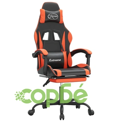 Гейминг стол с опора за крака, черно и оранжев, изкуствена кожа ➤ топ цена ➤ sorbe.bg