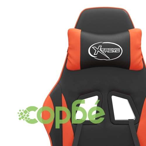 Гейминг стол с опора за крака, черно и оранжев, изкуствена кожа ➤ топ цена ➤ sorbe.bg