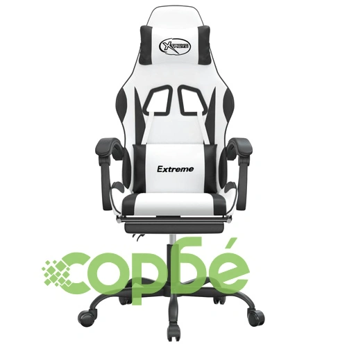 Гейминг стол с опора за крака, бяло и черно, изкуствена кожа ➤ топ цена ➤ sorbe.bg