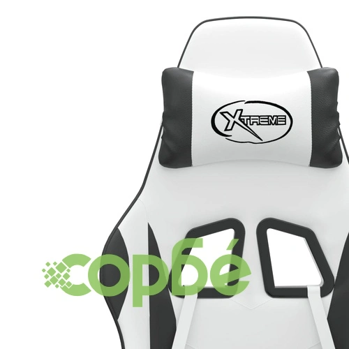 Гейминг стол с опора за крака, бяло и черно, изкуствена кожа ➤ топ цена ➤ sorbe.bg