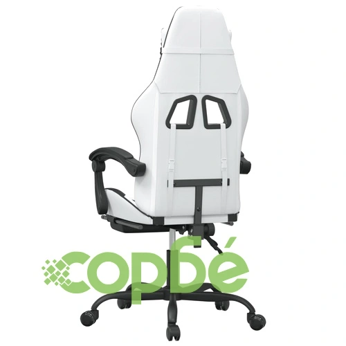 Гейминг стол с опора за крака, бяло и черно, изкуствена кожа ➤ топ цена ➤ sorbe.bg