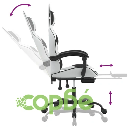 Гейминг стол с опора за крака, бяло и черно, изкуствена кожа ➤ топ цена ➤ sorbe.bg