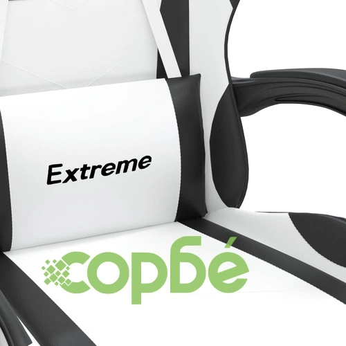 Гейминг стол с опора за крака, бяло и черно, изкуствена кожа ➤ топ цена ➤ sorbe.bg