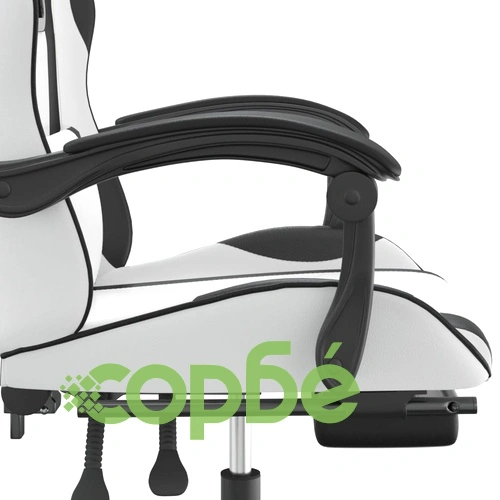 Гейминг стол с опора за крака, бяло и черно, изкуствена кожа ➤ топ цена ➤ sorbe.bg