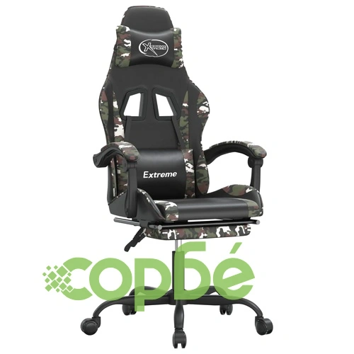 Гейминг стол с опора за крака черно и камуфлаж изкуствена кожа ➤ топ цена ➤ sorbe.bg