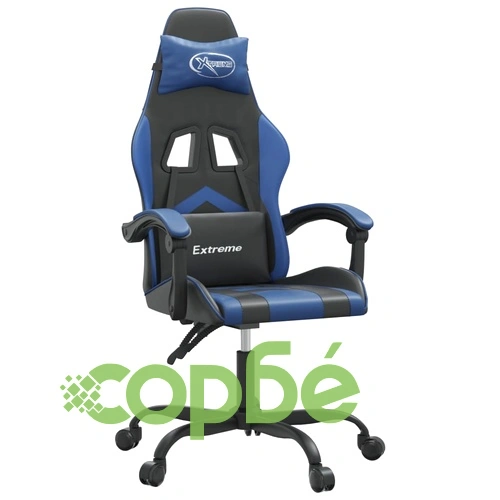 Гейминг стол, черно и синьо, изкуствена кожа ➤ топ цена ➤ sorbe.bg