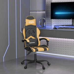 Гейминг стол, черно и златисто, изкуствена кожа